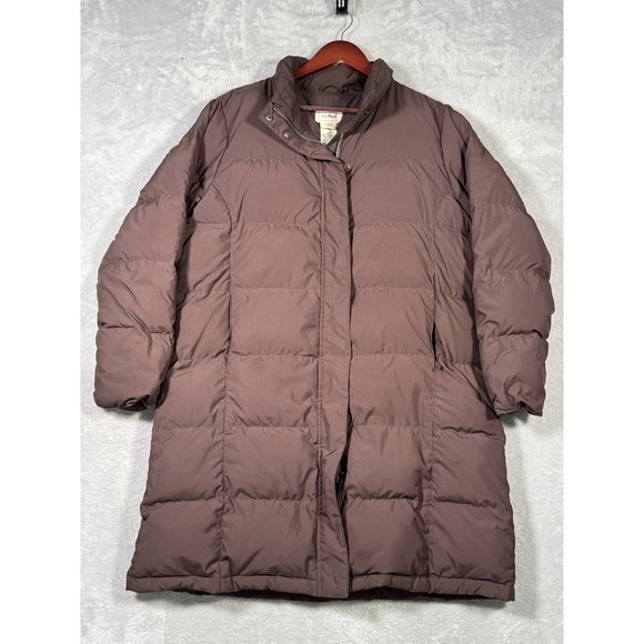 LL Bean Coat Womens Large Brown Quilted Down‎ Puffer Insulated Long Jacket Warm - Picture 1 of 7